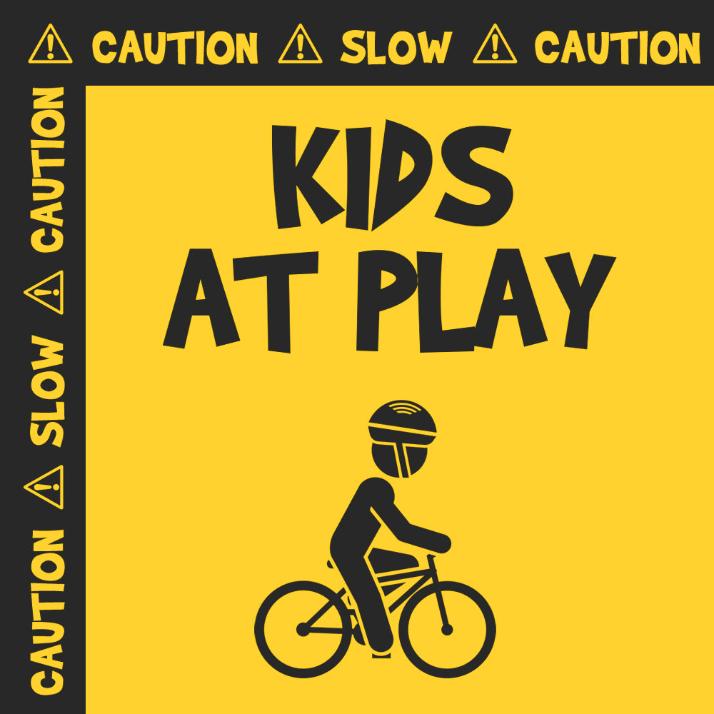 Teardrop Flag Sign, "Caution, Slow, Kids at Play",Yellow
